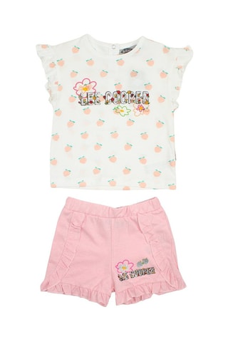 Camiseta y short  - Blanco, naranja y rosa