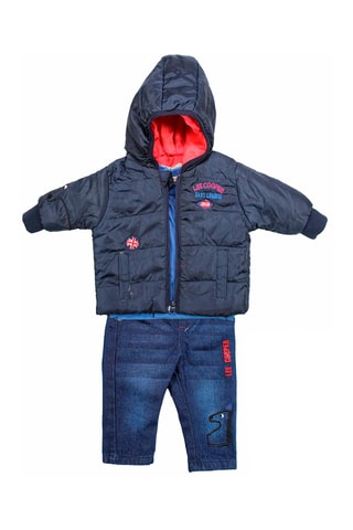 Camiseta, abrigo con capucha y vaquero  - Azul