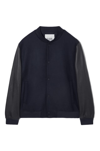 Giubbotto in lana e pelle - Navy