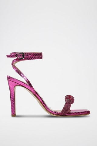 Sandali con tacco in pelle di capra - Fucsia