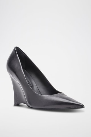 Décolleté con zeppa in pelle - Nero