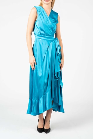 Vestido em rami sem mangas - Azul-turquesa