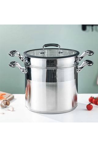 18/8 Roestvrijstalen en Siliconen Pastakoker  24 cm - 8,37 l - 4-Delig