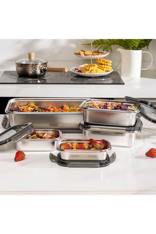 5 contenitori salvafreschezza in acciaio inossidabile e senza BPA - 2 x 65 cl/2 x 1,3 l/5 l