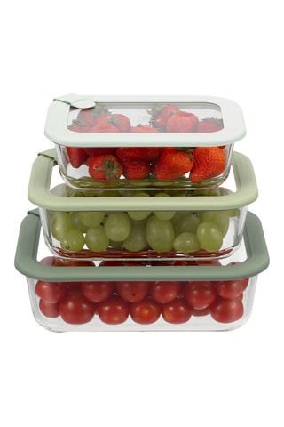 3 contenitori salvafreschezza in vetro borosilicato con coperchio - 640/1050/1520 ml