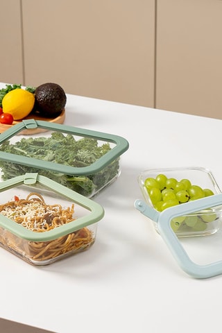 3 contenitori salvafreschezza in vetro borosilicato con coperchio - 640/1050/1520 ml