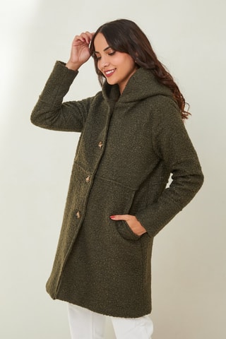 Manteau à capuche toucher doux - Kaki