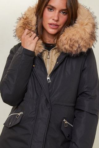 Parka con capucha - Negro