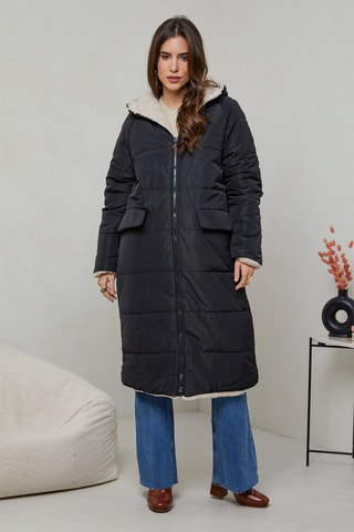 Anorak reversible con capucha - Negro y beige