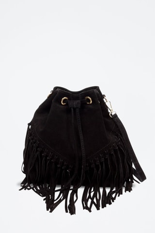 Borsa a secchiello in pelle scamosciata - Nero