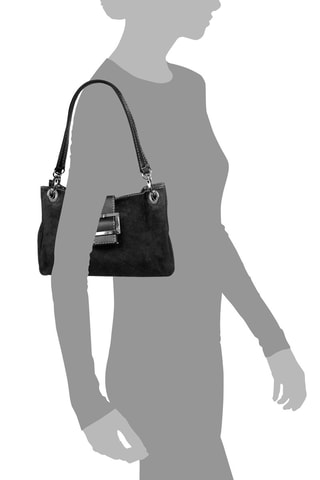 Borsa a spalla in pelle scamosciata - Nero