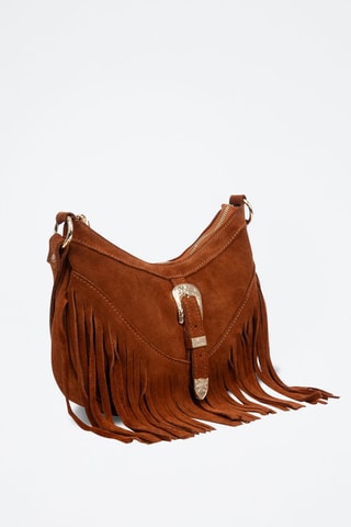 Borsa a spalla in pelle scamosciata - Cammello