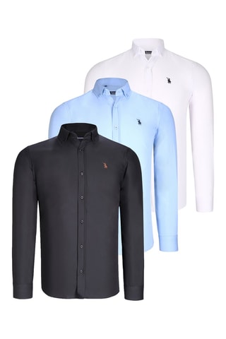 3 Overhemden Zwart, hemelsblauw en wit