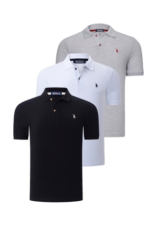 3 Polo's Zwart, Wit en Gemêleerd Lichtgrijs