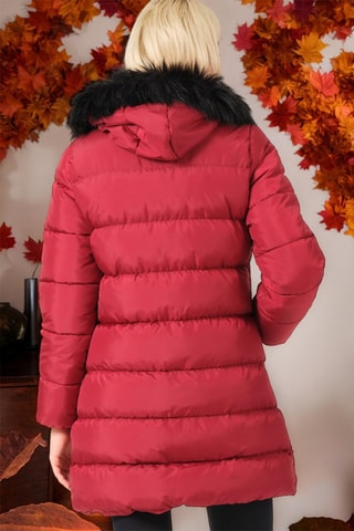 Lange Gewatteerde Jas Bordeauxrood