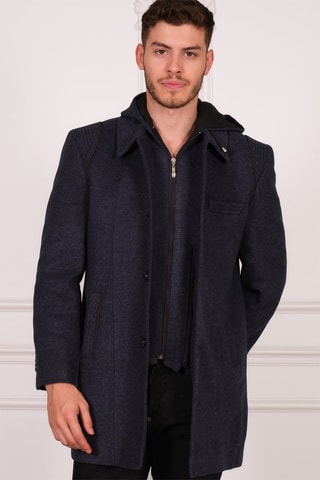 Wollen Jas Gemêleerd Marineblauw