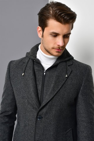 Wollen Jas met Capuchon Grijs