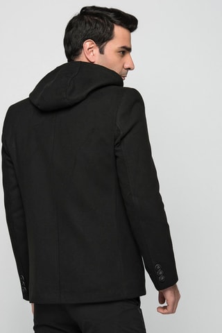 Wollen Jas Regular met Capuchon - Zwart