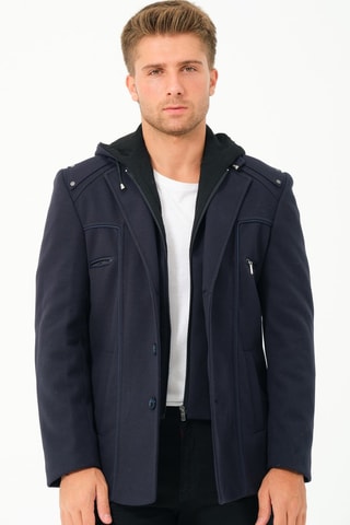 Wollen Jas Regular met Capuchon - Marineblauw