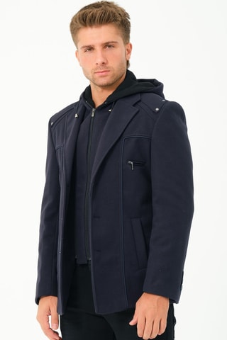 Wollen Jas Regular met Capuchon - Marineblauw