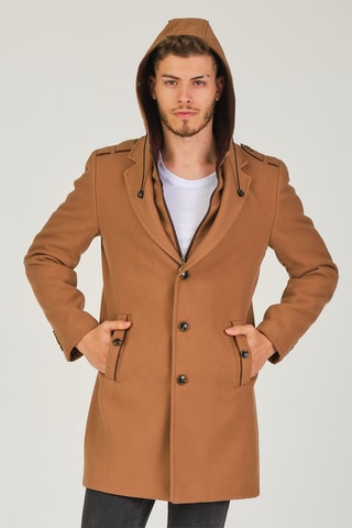 Wollen Jas met Capuchon Camel