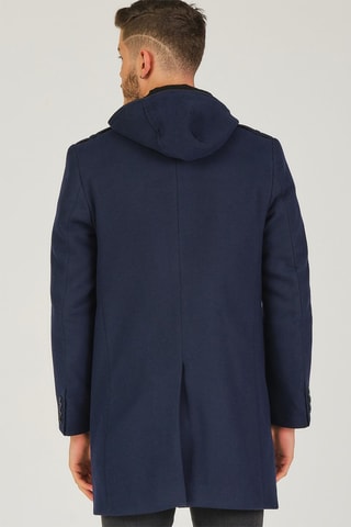 Wollen Jas met Capuchon Marineblauw