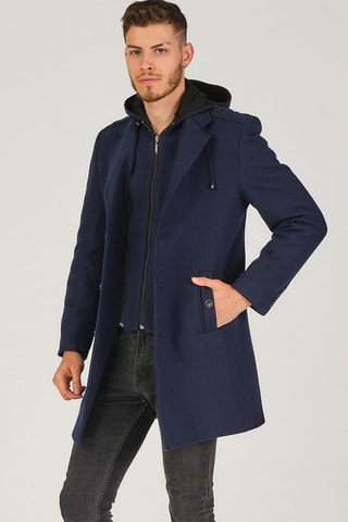 Wollen Jas met Capuchon Marineblauw