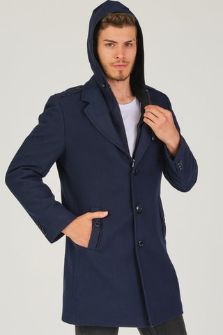 Wollen Jas met Capuchon Marineblauw