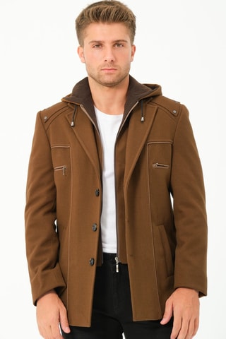 Wollen Jas Regular met Capuchon - Camel