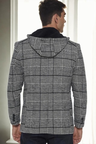 Wollen Jas Regular met Capuchon - Zwart en Wit