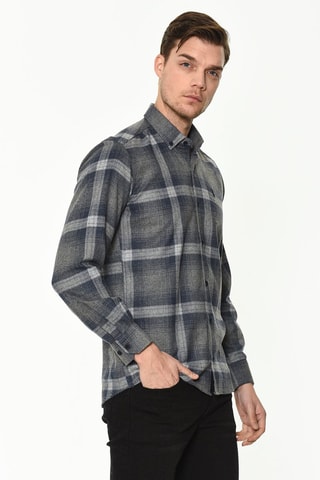 Overhemd Gemêleerd Grijs en Gemêleerd Marineblauw