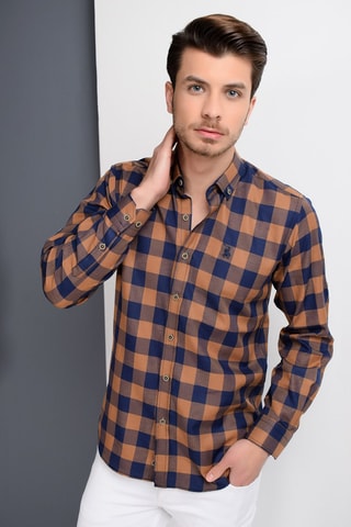 Overhemd Marineblauw en Lichtbruin