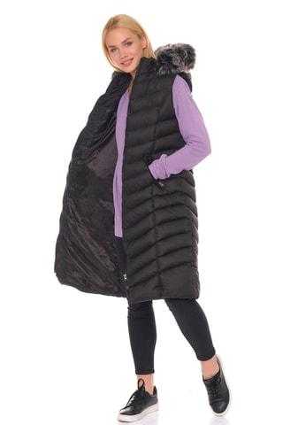 Lange gewatteerde jas. Zwart
