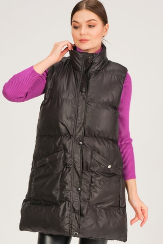 Lange gewatteerde jas. Zwart