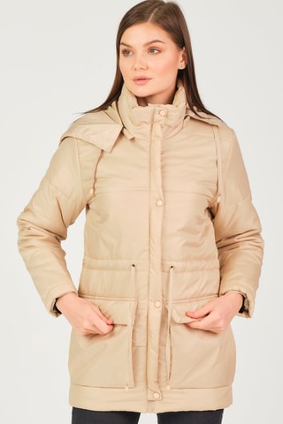 Gewatteerde Jas met Capuchon Beige