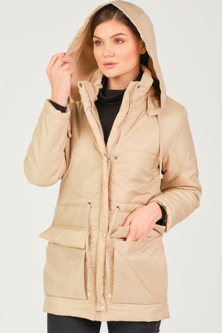 Gewatteerde Jas met Capuchon Beige