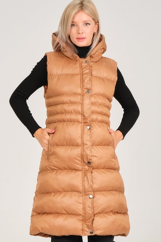 Gewatteerde Jas met Capuchon Camel