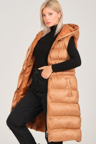 Gewatteerde Jas met Capuchon Camel