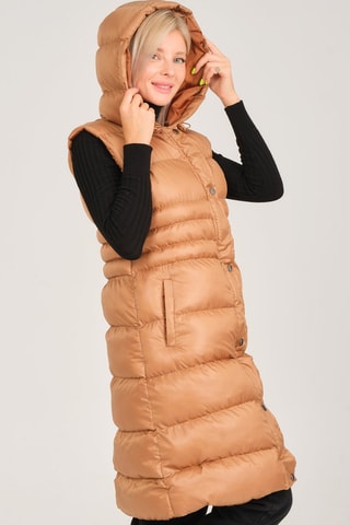 Gewatteerde Jas met Capuchon Camel