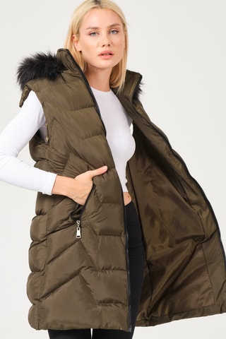 Lange Gewatteerde Jas Kaki