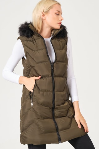 Lange Gewatteerde Jas Kaki