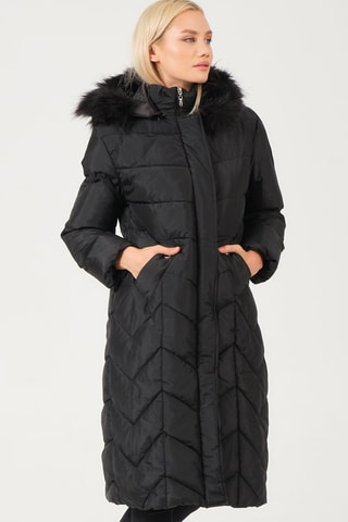 Lange Gewatteerde Jas Zwart