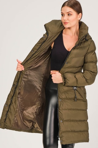 Lange Gewatteerde Jas Kaki