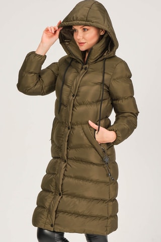 Lange Gewatteerde Jas Kaki