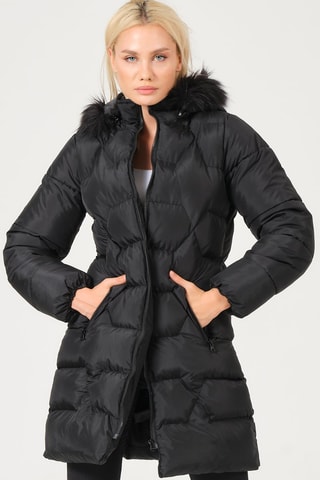 Lange Gewatteerde Jas Zwart
