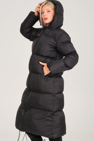 Lange Gewatteerde Jas Zwart