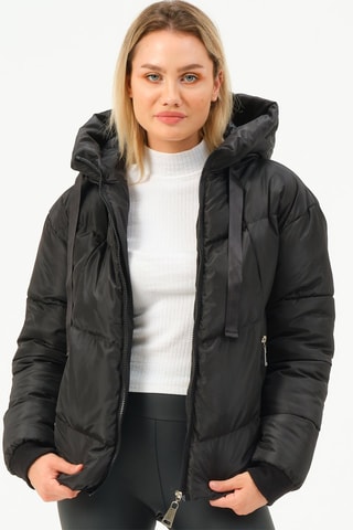 Gewatteerde Jas met Capuchon Zwart