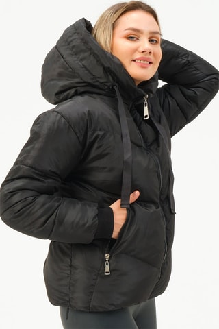 Gewatteerde Jas met Capuchon Zwart