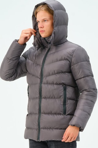 Gewatteerde Jas met Capuchon Antraciet