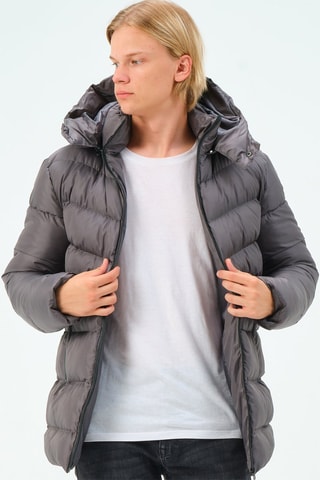 Gewatteerde Jas met Capuchon Antraciet